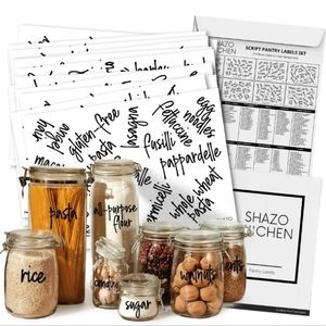 Script Pantry Labels - 214 Black Labels On Clear Background